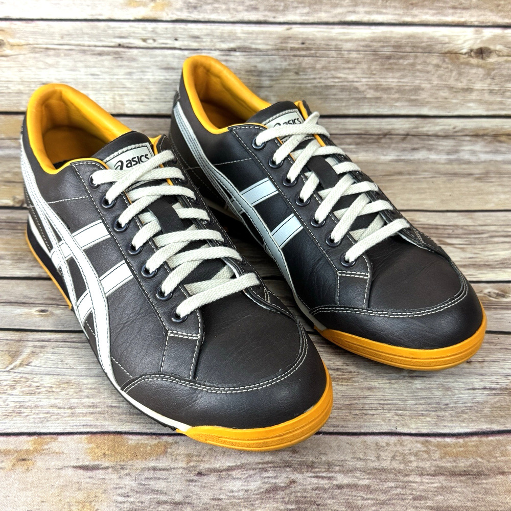 ASICS Mens Dark Brown & Yellow Leather Matchplay Golf Sneakers Size 8.5